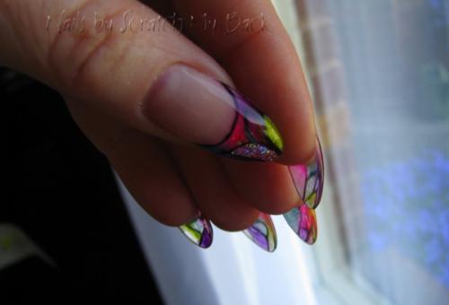 Gel nails done in 'Stained Glass' effect with coloured pigments