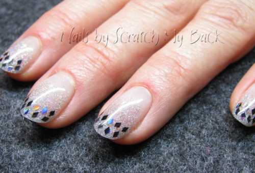 Gel glitter fade with mylar black diamonds embedded